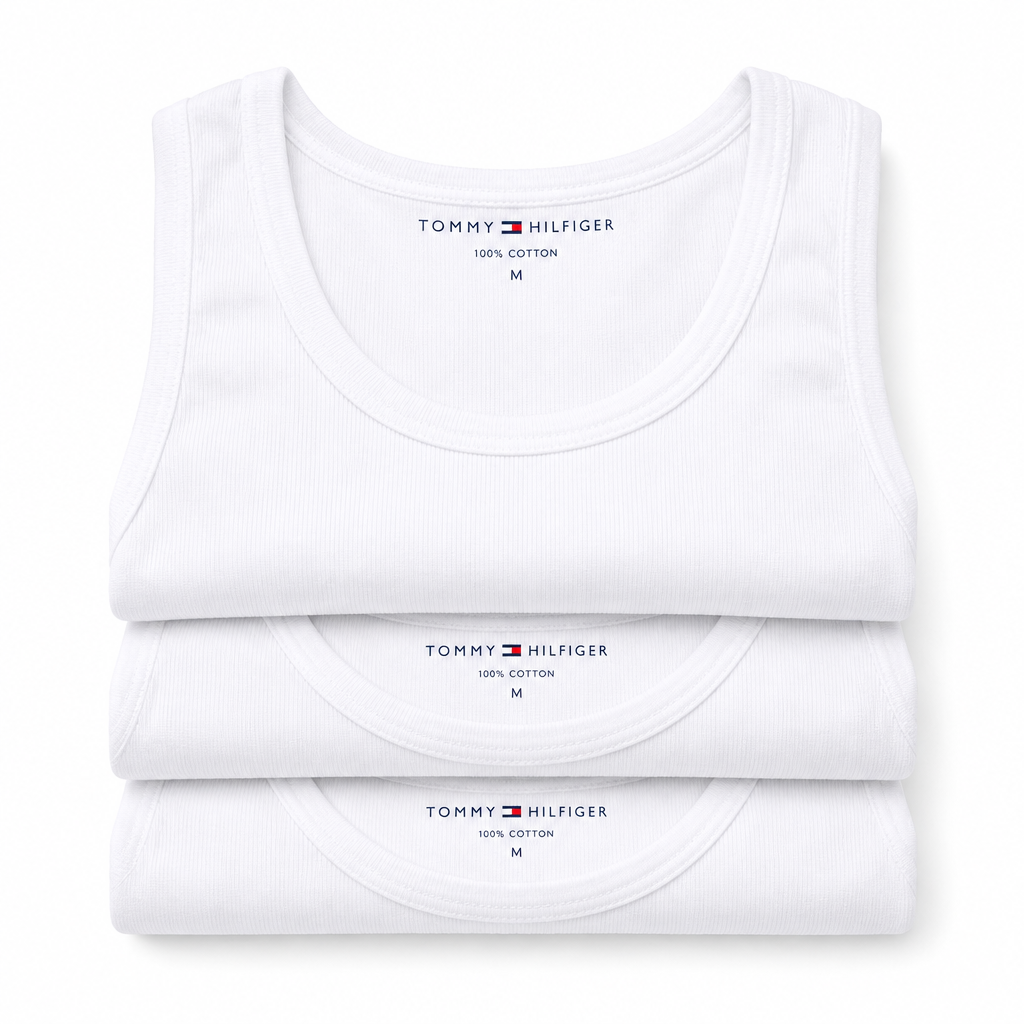 3 camisetas dobladas fondo blanco
